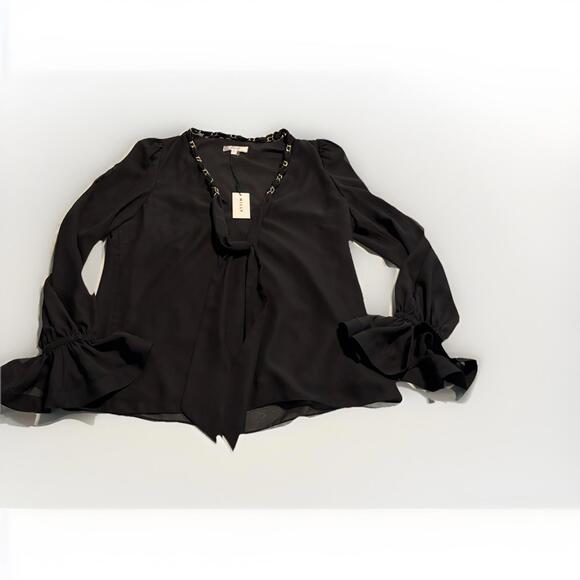 Milly Tops - Milly Women’s Kiara Black Blouse Flowy Sleeves Long Sleeve Sz M MSRP$325 (A35)